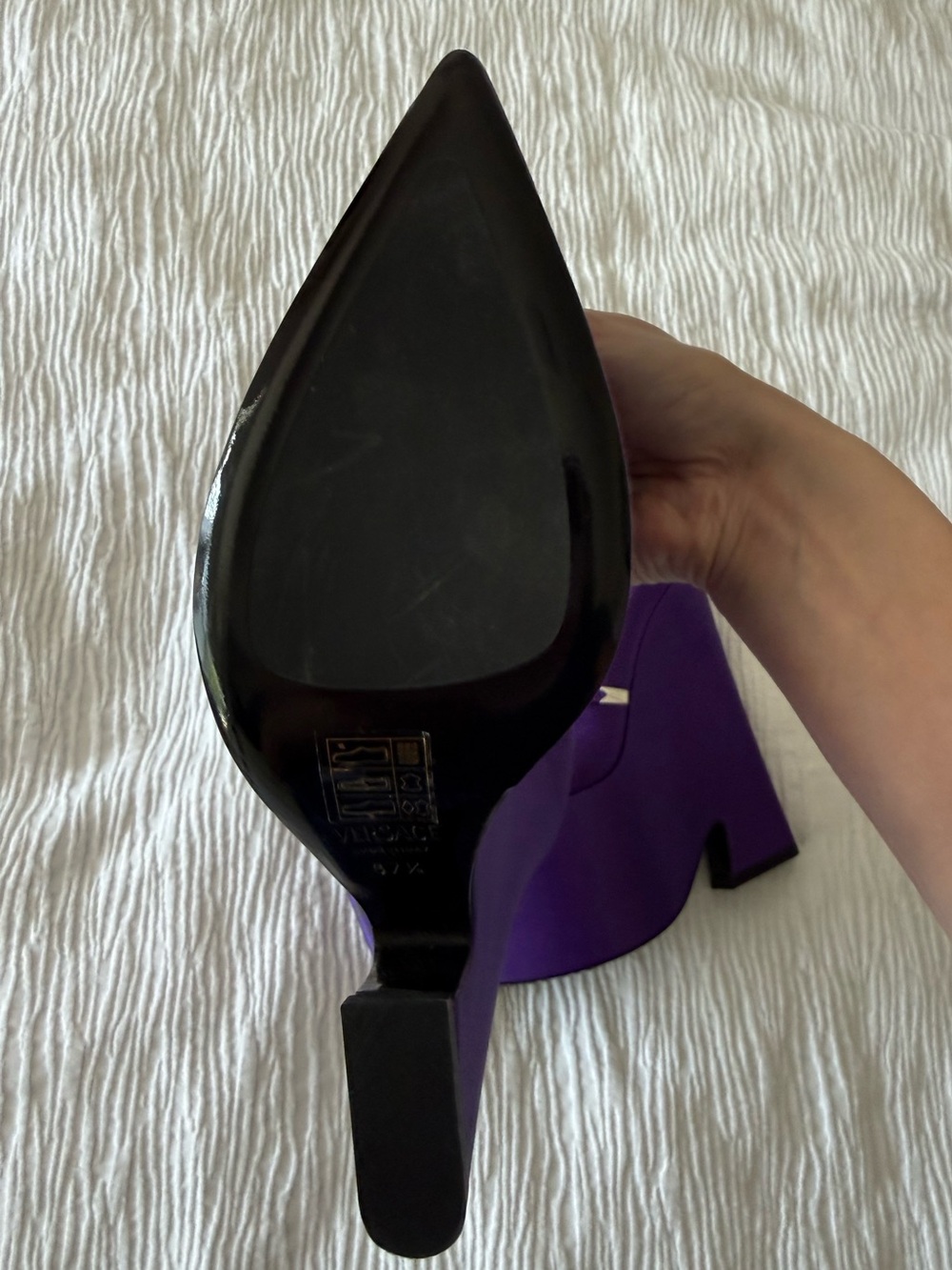 Versace Tempest Deep Purple Satin Platform Pumps - Picture 6 of 14